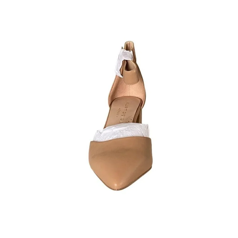 Kurt Geiger Nude Tan Pointed Block Heel Ankle Strap Pump